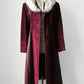 1970s Burgundy Suede Leather Fur Collared Belted Midi-Length Coat