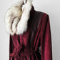 1970s Burgundy Suede Leather Fur Collared Belted Midi-Length Coat