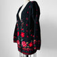 Black Wool Floral Embroidered Long Knit Cardigan Sweater - S/M