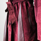 1970s Burgundy Suede Leather Fur Collared Belted Midi-Length Coat