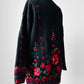 Black Wool Floral Embroidered Long Knit Cardigan Sweater - S/M