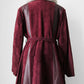 1970s Burgundy Suede Leather Fur Collared Belted Midi-Length Coat