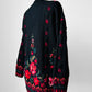 Black Wool Floral Embroidered Long Knit Cardigan Sweater - S/M