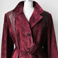 1970s Burgundy Suede Leather Fur Collared Belted Midi-Length Coat