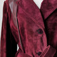 1970s Burgundy Suede Leather Fur Collared Belted Midi-Length Coat