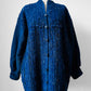 Deep Indigo Blue Heavy Loomed Wool Button Front Knit Sweater Cardigan - O/S