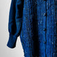 Deep Indigo Blue Heavy Loomed Wool Button Front Knit Sweater Cardigan - O/S