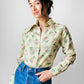 1970s Wide Lapel Floral Button Front Shirt  - Sz. XS/S