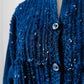 Deep Indigo Blue Heavy Loomed Wool Button Front Knit Sweater Cardigan - O/S