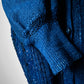 Deep Indigo Blue Heavy Loomed Wool Button Front Knit Sweater Cardigan - O/S