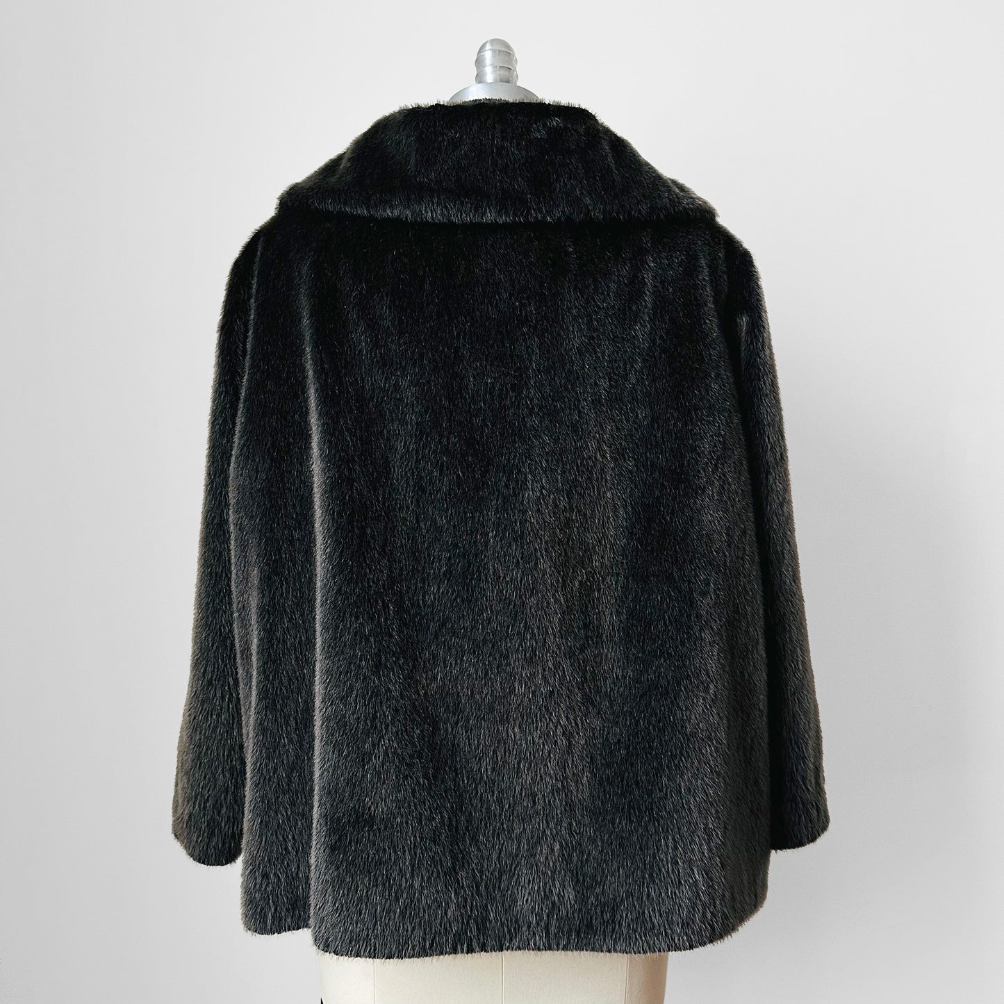 1960s Charcoal Grey Lined Fur Crop Jacket - Sz. Small