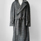1960s Grey Brown Wool Tweed Picadilly Canada Belted Overcoat - Sz. L/XL