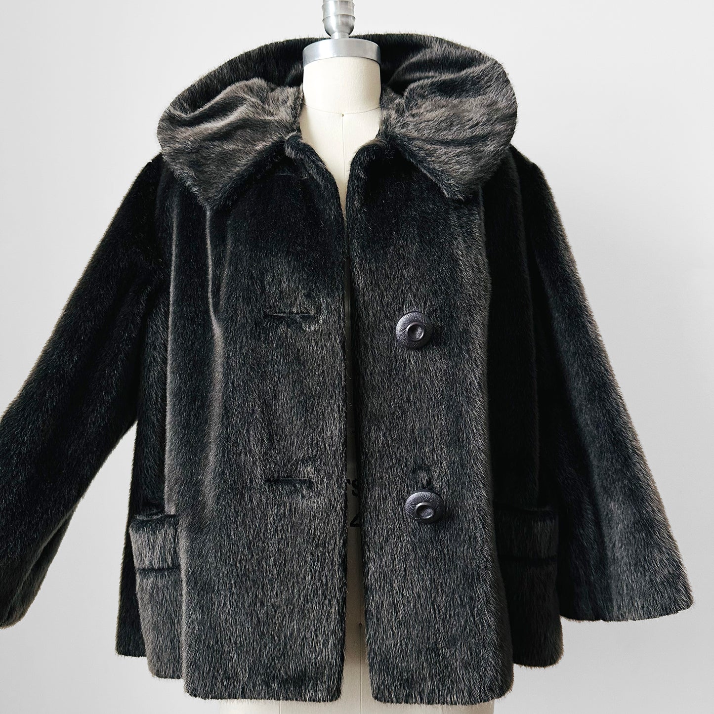 1960s Charcoal Grey Lined Fur Crop Jacket - Sz. Small