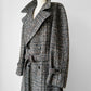 1960s Grey Brown Wool Tweed Picadilly Canada Belted Overcoat - Sz. L/XL