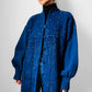 Deep Indigo Blue Heavy Loomed Wool Button Front Knit Sweater Cardigan - O/S