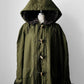 1990s - Y2K Olive Green Italian Military Faux Fur Collared Long Overcoat