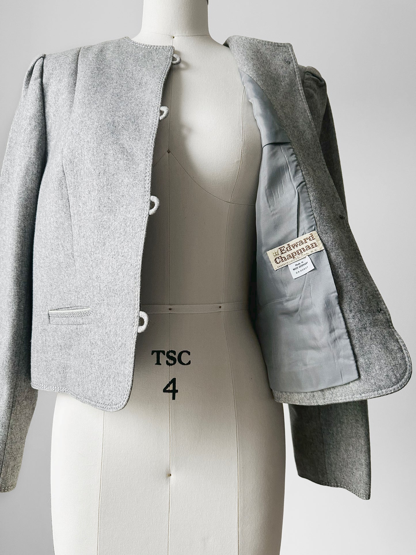 1970s - 1980s Grey Short-Waist Wool Stitched Detail Jacket - Sz. S/M