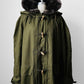 1990s - Y2K Olive Green Italian Military Faux Fur Collared Long Overcoat