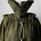 1990s - Y2K Olive Green Italian Military Faux Fur Collared Long Overcoat