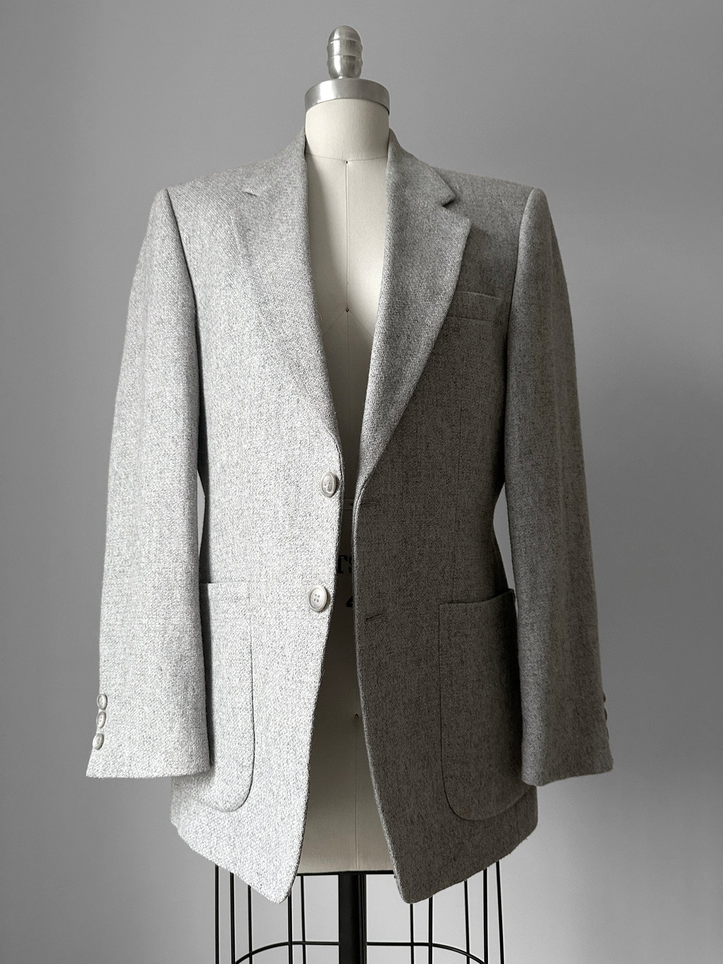 1970s Grey EATON Wool Tweed Fitted Blazer Jacket - Sz. Small