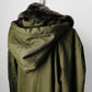 1990s - Y2K Olive Green Italian Military Faux Fur Collared Long Overcoat