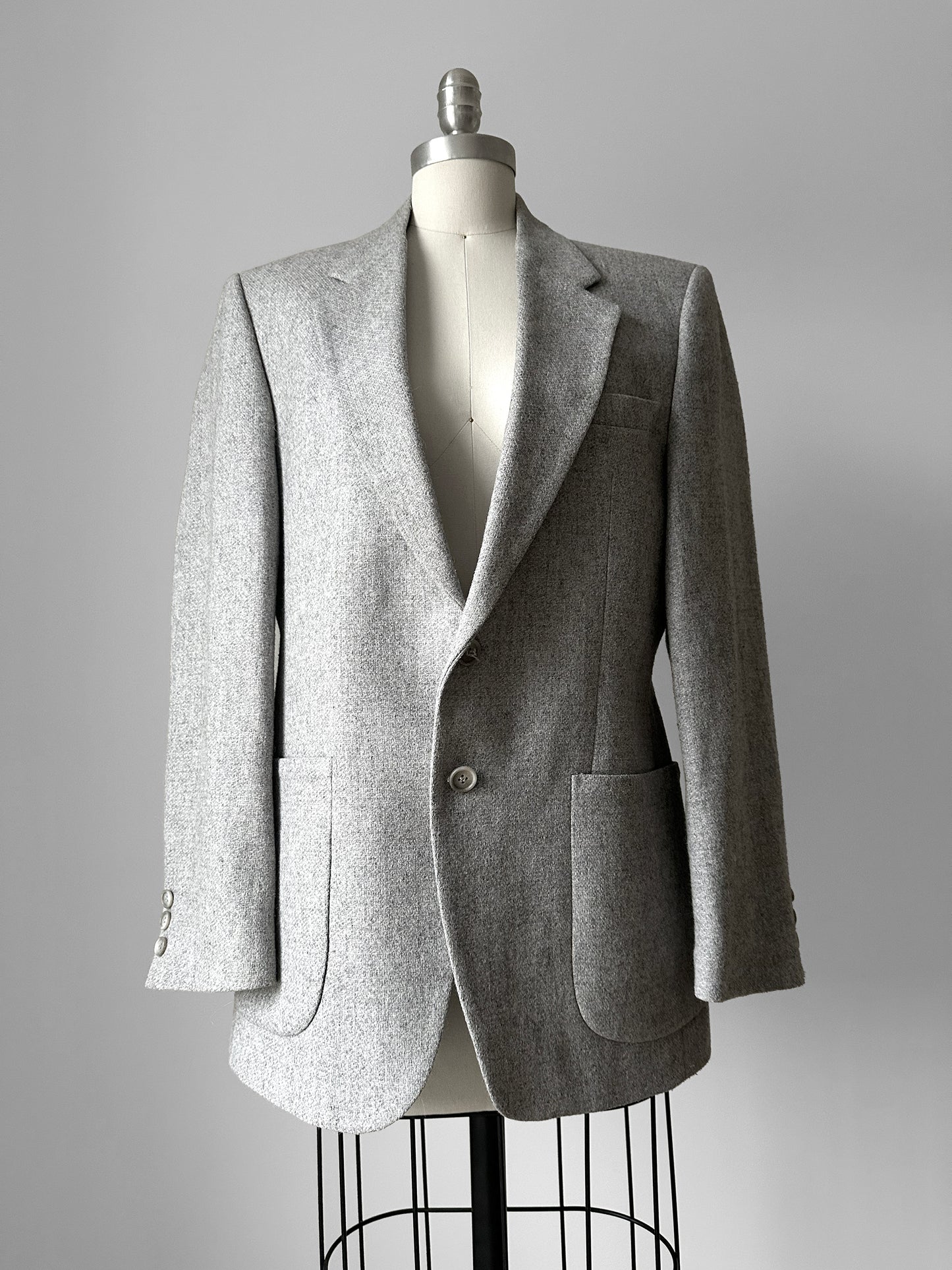 1970s Grey EATON Wool Tweed Fitted Blazer Jacket - Sz. Small