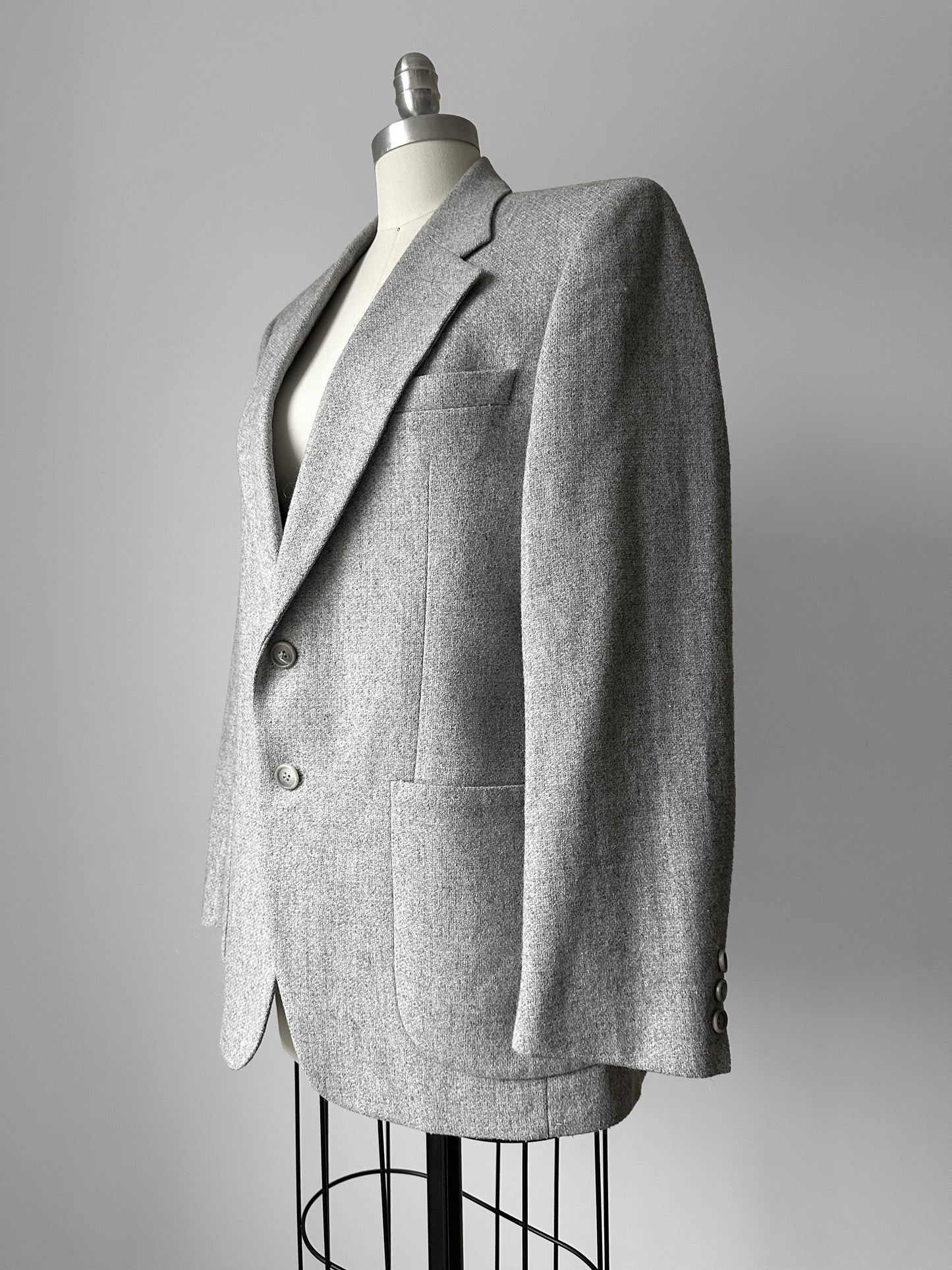 1970s Grey EATON Wool Tweed Fitted Blazer Jacket - Sz. Small