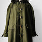 1990s - Y2K Olive Green Italian Military Faux Fur Collared Long Overcoat