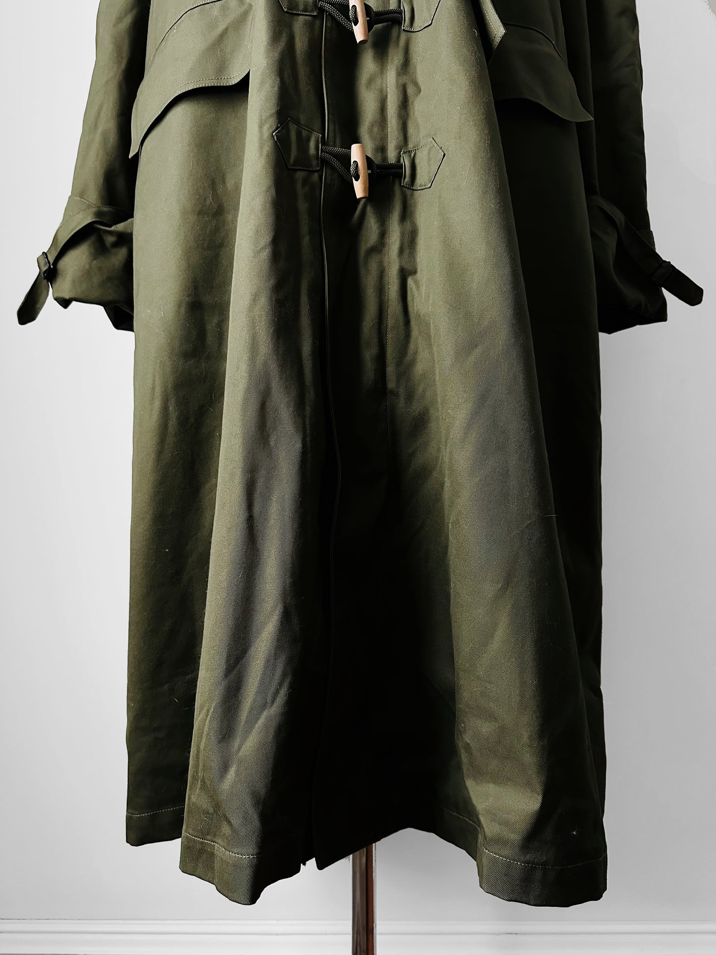 1990s - Y2K Olive Green Italian Military Faux Fur Collared Long Overcoat