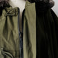 1990s - Y2K Olive Green Italian Military Faux Fur Collared Long Overcoat