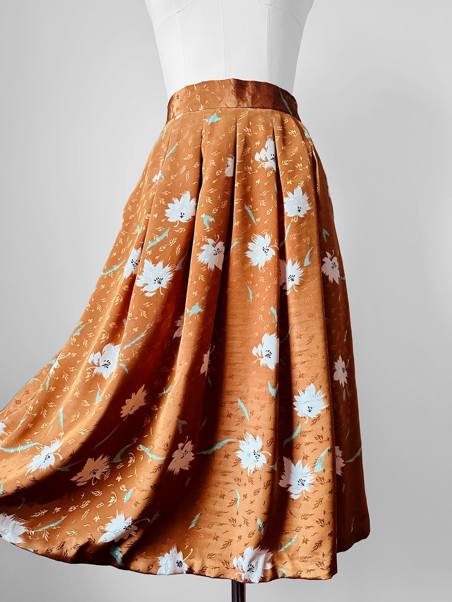1970s - 1980s Caramel Floral Skirt - Sz. Sm