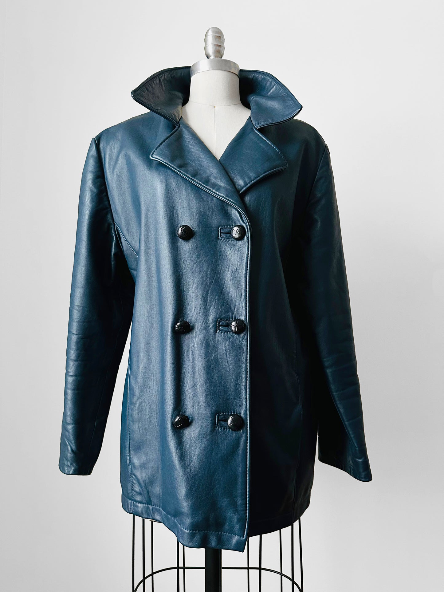 1960s - 1970s Blue Buttery Soft Leather Double-Breasted Jacket