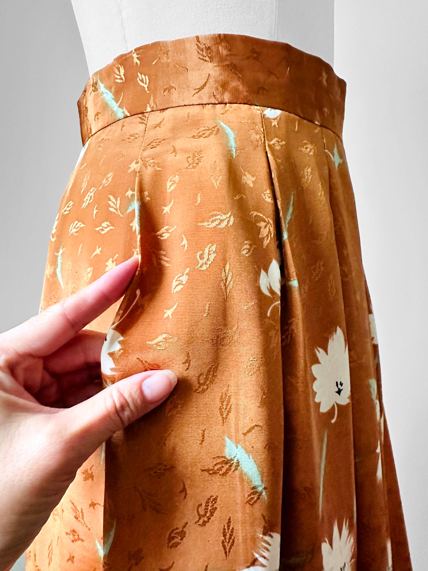 1970s - 1980s Caramel Floral Skirt - Sz. Sm