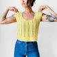 1970s Yellow Lightweight Crop Knit Pullover Vest - Sz. S