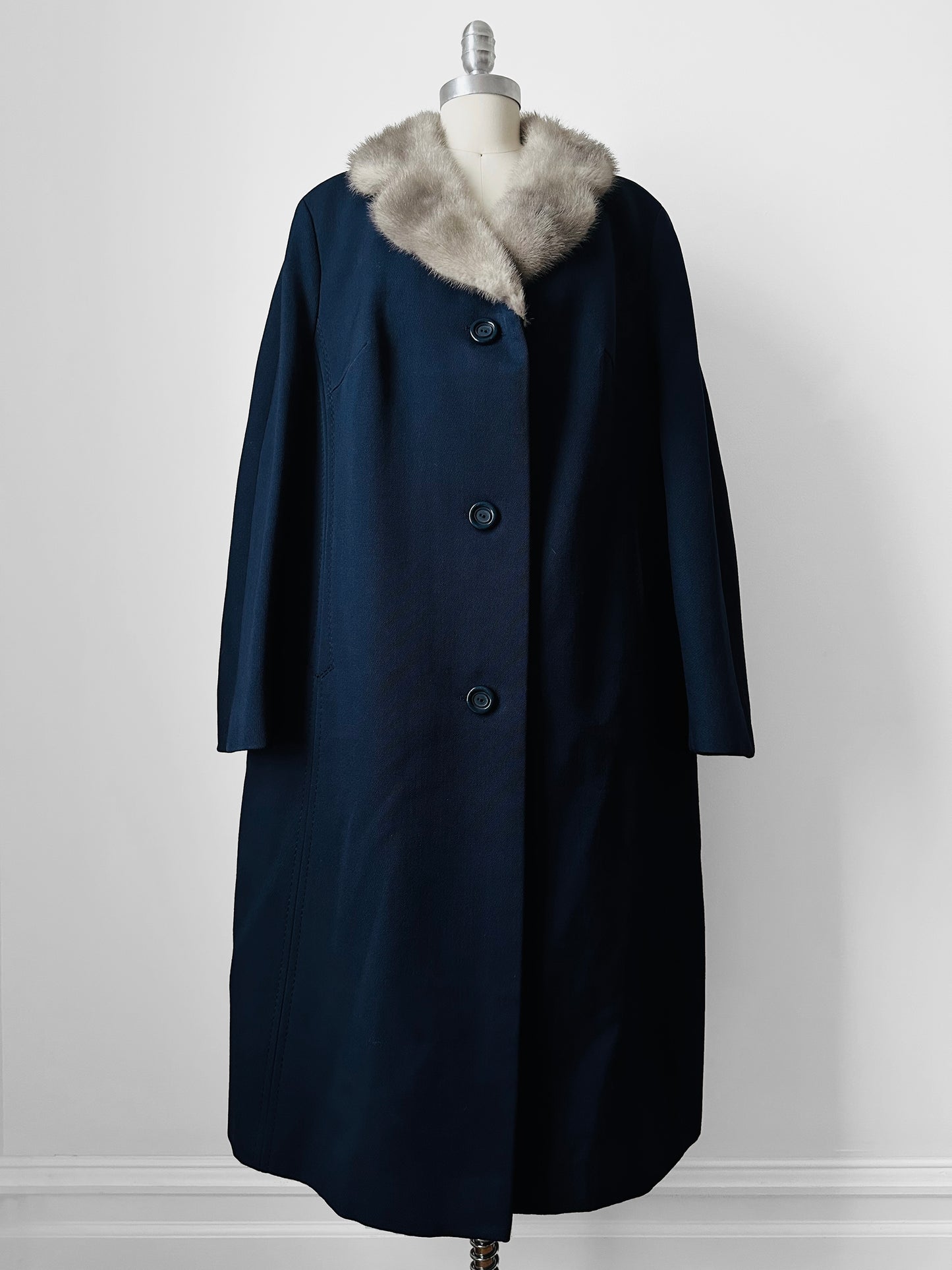 1950s - 1960s Navy Blue Fur Collared Overcoat