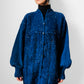 Deep Indigo Blue Heavy Loomed Wool Button Front Knit Sweater Cardigan - O/S