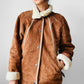 1980s Cognac Made in FRANCE Suede Shearling Jacket - Sz. S/M