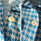 Vintage 1960s Sky Blue and White Houndstooth Print Short Sleeve Button Up Collared Shirt - Sz. S