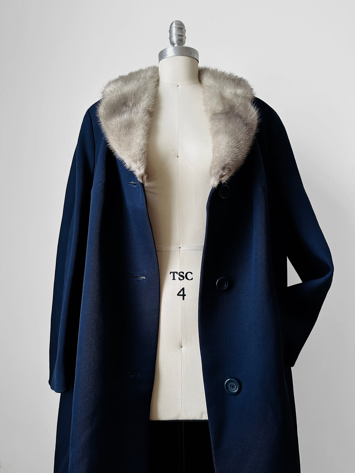 1950s - 1960s Navy Blue Fur Collared Overcoat