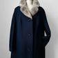 1950s - 1960s Navy Blue Fur Collared Overcoat