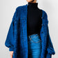 Deep Indigo Blue Heavy Loomed Wool Button Front Knit Sweater Cardigan - O/S