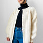 Chunky Cream Handknit Handmade Cable-Knit Wool Blend Cardigan - O/S