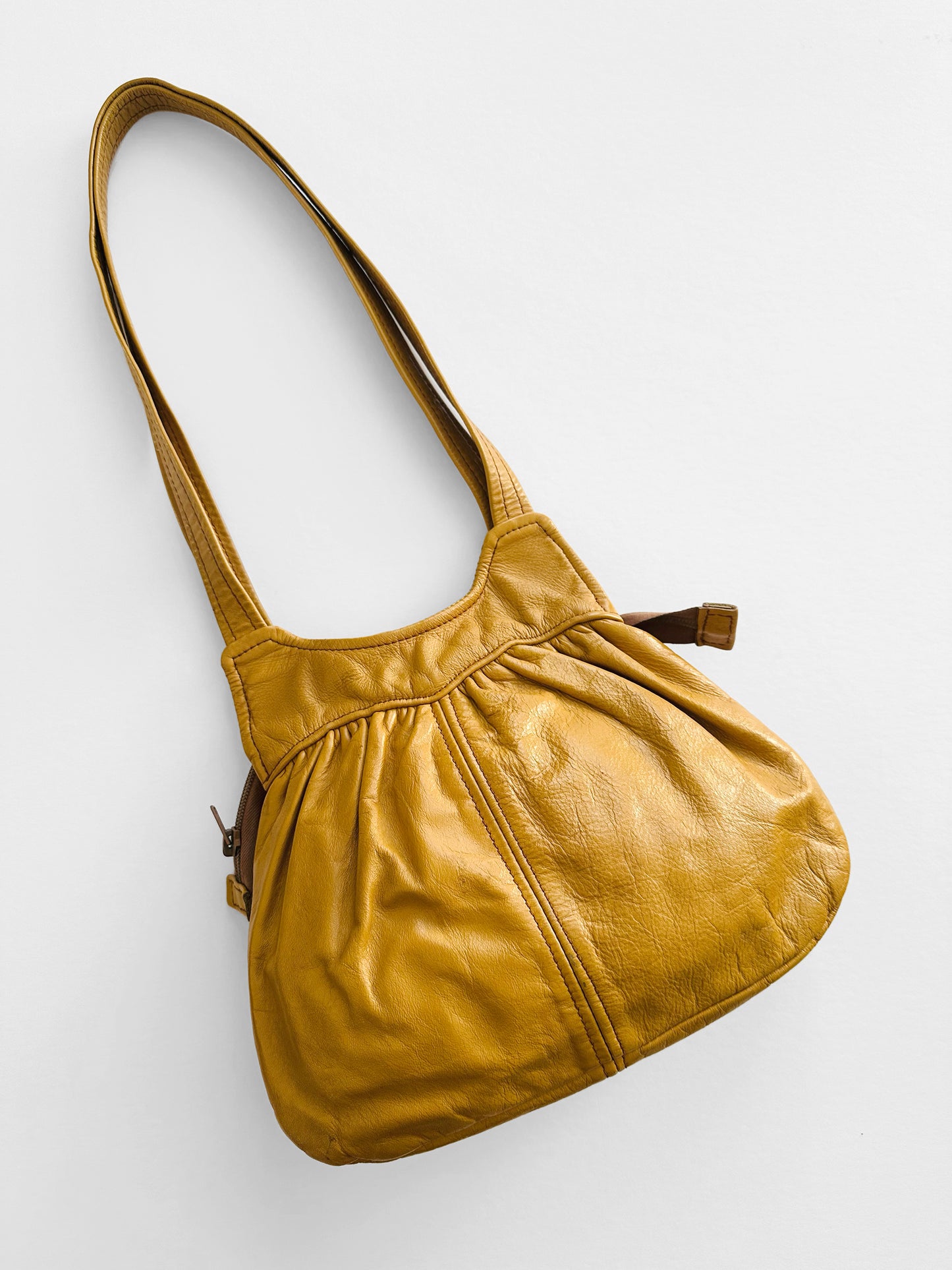 Vintage 1970s Buttery Tan Gathered Detail Leather Purse