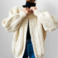 Chunky Cream Handknit Handmade Cable-Knit Wool Blend Cardigan - O/S