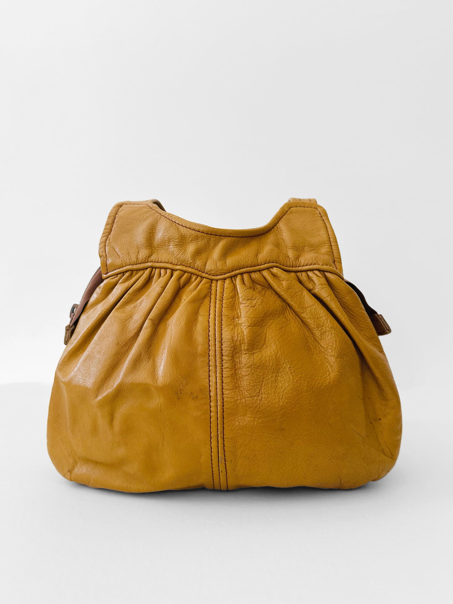 Vintage 1970s Buttery Tan Gathered Detail Leather Purse
