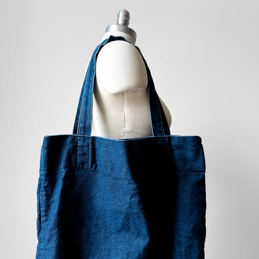 Dark Wash Denim Top Handle Tote Bag