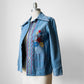 1970s Blue Snap Button Wide Lapel Floral Embroidered Jean Shirt - XXS / XS