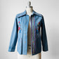 1970s Blue Snap Button Wide Lapel Floral Embroidered Jean Shirt - XXS / XS