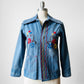 1970s Blue Snap Button Wide Lapel Floral Embroidered Jean Shirt - XXS / XS