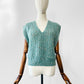 Vintage 1980s Open Sleeve Soft Blue Green Sleeveless V-Neck Sweater - Sz. S/M